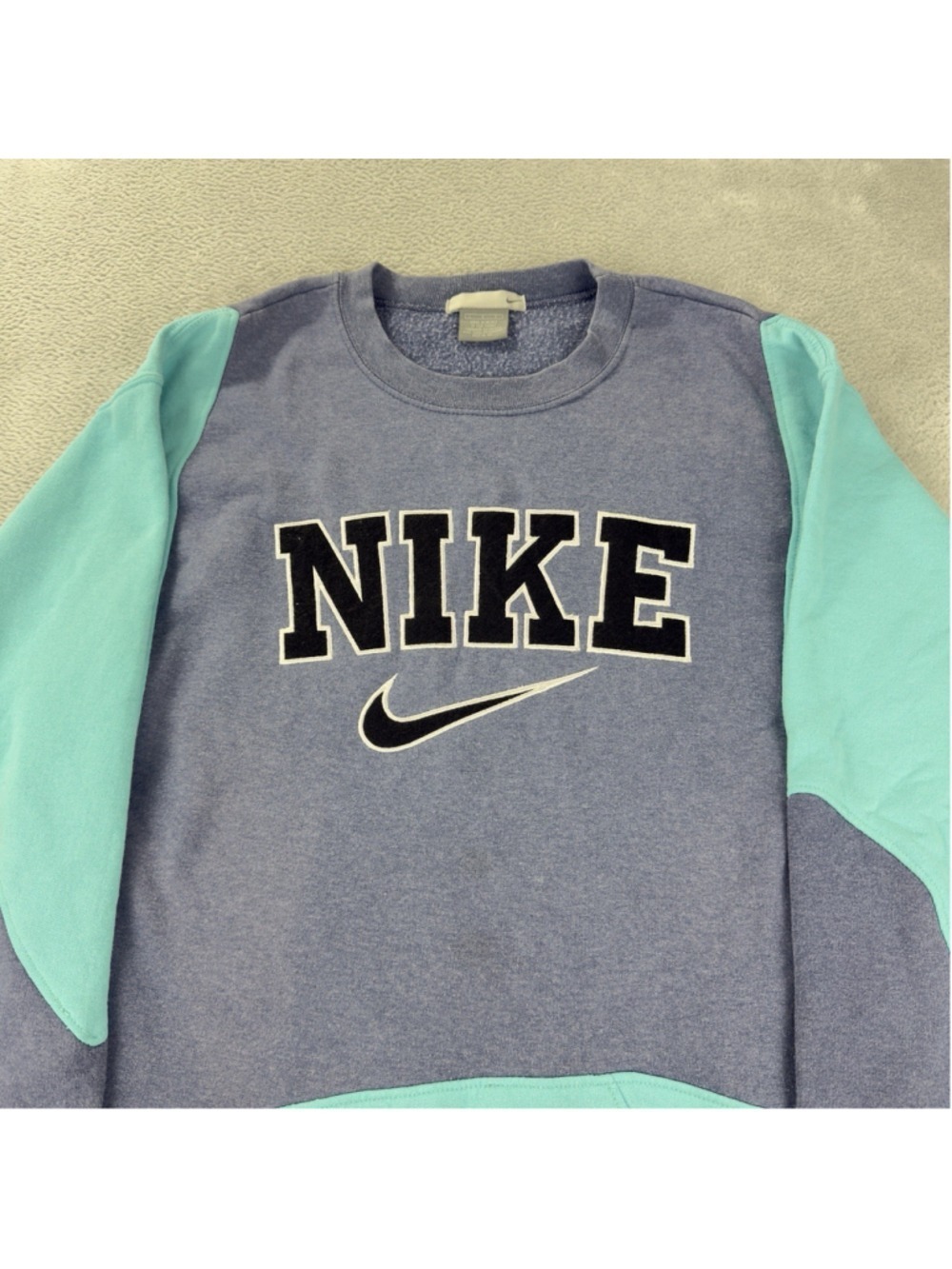 Vintage Nike Men's Size Large Reworked Blue Retro Fleece Crewneck Sweater - Picture 7 of 11
